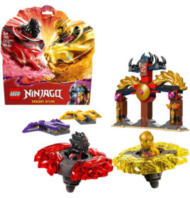 LEGO Ninjago Dragons Rising Set mit drehbaren Figuren, kleinem Aufbau und zwei Minifiguren.