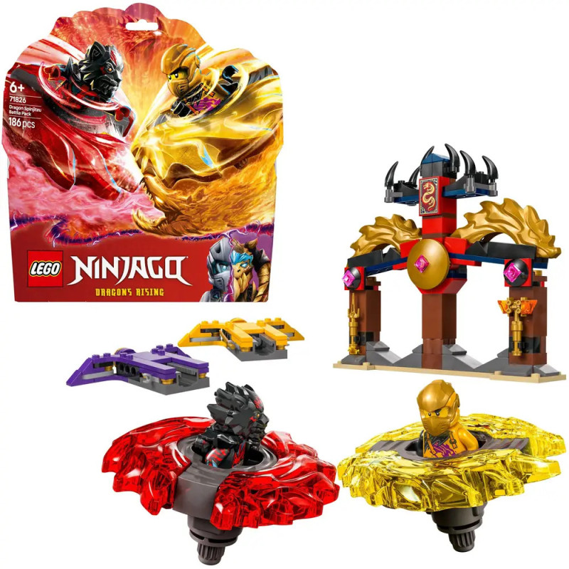 LEGO Ninjago Dragons Rising Set mit drehbaren Figuren, kleinem Aufbau und zwei Minifiguren. LEGO Ninjago Dragons Rising Set mit drehbaren Figuren, kleinem Aufbau und zwei Minifiguren.