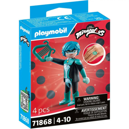 Playmobil Miraculous Ladybug Luka Couffaine Set mit Figur und grüner Lyra, geeignet für Kinder von 4-10 Jahren.