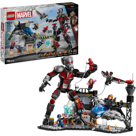 LEGO Marvel Ant-Man und Avengers Set mit Minifiguren, großem Ant-Man und Verpackung oben im Bild.