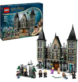 LEGO Harry Potter Hogwarts Set mit Schachtel, Schloss, Minifiguren und Schlange vorne ausgestellt.
