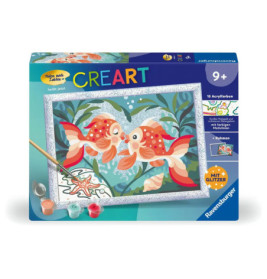 Blaues Creart Malen-nach-Zahlen-Set mit zwei orangefarbenen Fischen und Malsachen auf der Vorderseite.