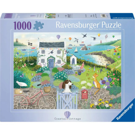 Ravensburger Puzzle, 1000 Teile, mit Küstenhaus, Garten, Meer und Tieren auf der Schachtel abgebildet.