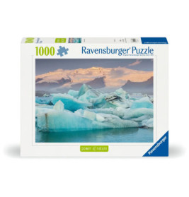 Ravensburger Puzzle mit 1000 Teilen: Schachtelmotiv zeigt Eisberge in einer kalten, malerischen Landschaft.