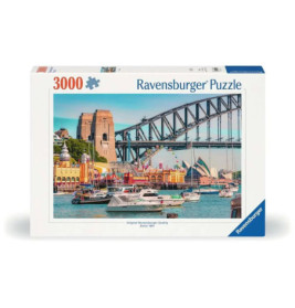 Ravensburger Puzzlebox mit 3000 Teilen zeigt Sydney Harbour mit Opernhaus und Harbour Bridge.
