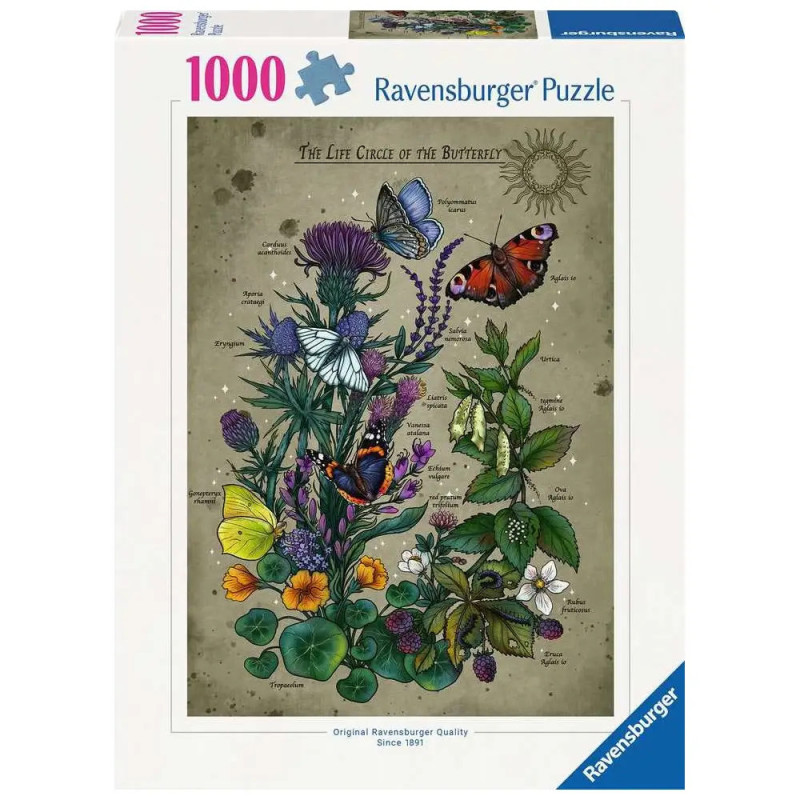 Ravensburger Puzzle mit 1000 Teilen und nostalgischem Motiv: Schmetterlinge und Wildblumen. Ravensburger Puzzle mit 1000 Teilen und nostalgischem Motiv: Schmetterlinge und Wildblumen.