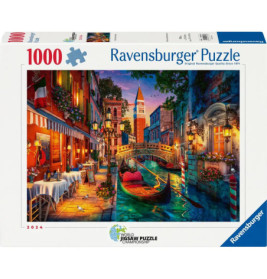 Ravensburger Puzzle mit 1000 Teilen: Lebhafte Kanalszene mit Gondel und Außengastronomie.