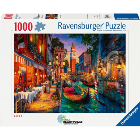 Ravensburger Puzzle mit 1000 Teilen: Lebhafte Kanalszene mit Gondel und Außengastronomie.