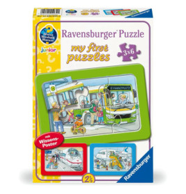 Ravensburger Meine ersten Puzzles: Schachtel mit Abbildungen von Verkehrsszenen für Kinder ab 2,5 Jahren.