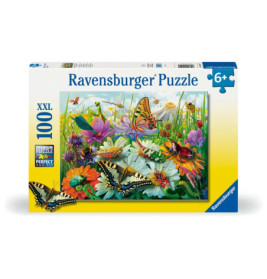 Ravensburger XXL Puzzle, 100 Teile, mit Schmetterlingen und bunten Blumen, ab 6 Jahren.