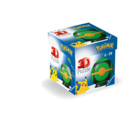 Pokémon 3D-Puzzlebox mit grünem Pokéball und Pikachu, geeignet für Kinder und Erwachsene von 6 bis 99 Jahren.