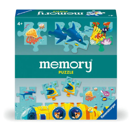 Ravensburger Memory-Puzzle-Box mit Unterwassertieren und gelbem U-Boot auf dem Cover.