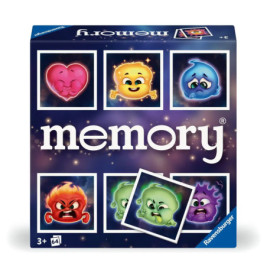 Ravensburger Memory-Spiel mit bunten Cartoon-Gesichtern vor blauem, sternenübersätem Hintergrund.