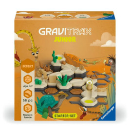 GraviTrax Junior Wüste Starter-Set: Box mit Wüsten- und Tiermotiven, 58 Teile, geeignet für Kinder von 3-7 Jahren.