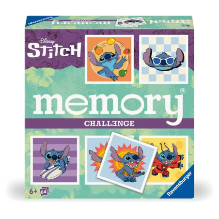 Disney Stitch Memory Challenge Spielebox mit Stitch in mehreren verspielten Posen auf dem Cover.