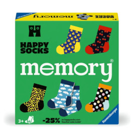Schachtel des Green Happy Socks Memory-Spiels mit sechs bunten Sockenmotiven auf der Vorderseite.