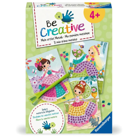 Be Creative Mosaik-Bastelset für Kinder ab 4 Jahren mit Prinzessinnenmotiven und bunten Mosaiksteinen.