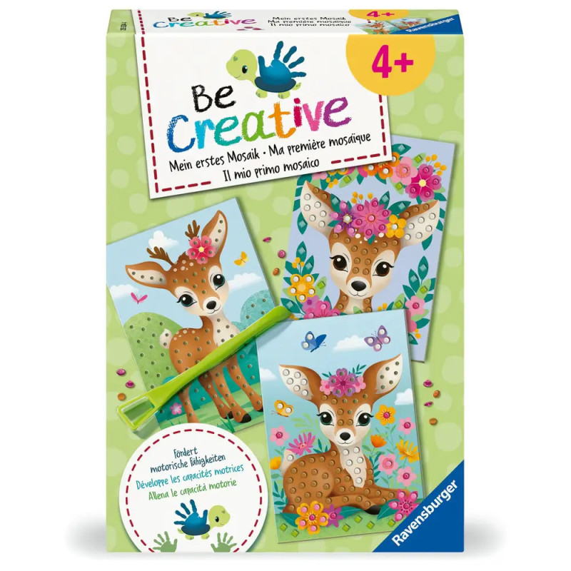 Be Creative Mosaik-Set für Kinder ab 4 Jahren mit niedlichem Hirschmotiv und bunten Blumen.
