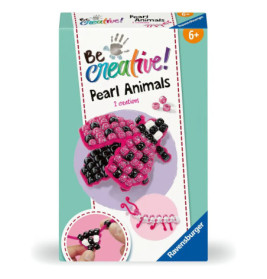 Bastelset für Perlen-Tiere mit rosa-schwarzen Designs, geeignet für Kinder ab 6 Jahren.