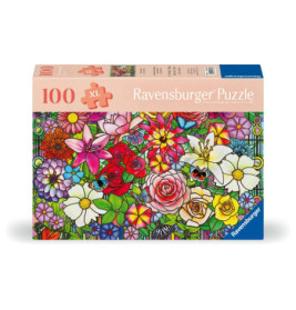 Ravensburger Puzzlebox mit 100 XL-Teilen und farbigem Blumenmotiv mit Schmetterlingen.