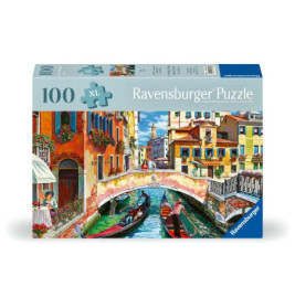 Ravensburger Puzzle, 100 Teile, mit farbenfrohem Venedig-Motiv: Kanal, Gondeln und Gebäude.