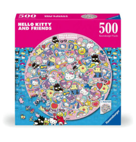 Ravensburger Puzzle mit 500 Teilen: Hello Kitty und Freunde in farbenfrohen, verspielten Motiven auf der Schachtel.