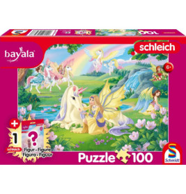 Bunte Puzzlebox mit Feen und Einhörnern in Zauberlandschaft, geeignet ab 6 Jahren, enthält 100 Teile.