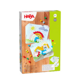HABA Mosaik-Steckspiel ab 3 Jahren: Bunte Stecker und Musterkarten sind auf der Verpackung abgebildet.