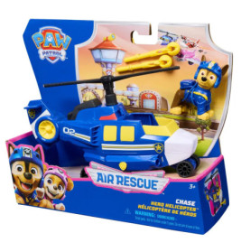 Paw Patrol Air Rescue Chase Helikopter-Spielzeug in blauer Verpackung mit gelben Propellern und Chase-Figur.