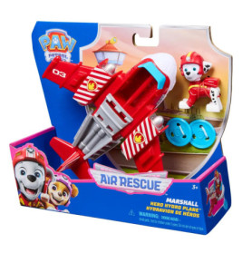 PAW Patrol Air Rescue Spielset mit Marshall-Figur, rotem Wasserflugzeug und blauen Abzeichen in der Verpackung.