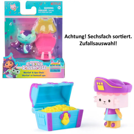 Gabbys Dollhouse Spielset mit Katzenfigur, Spa-Stuhl und einer Schatztruhe mit Gold.