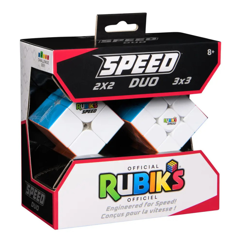 Rubiks Speed Cubes 2x2 und 3x3 im Set, auffälliges Branding und farbenfrohe Verpackung.