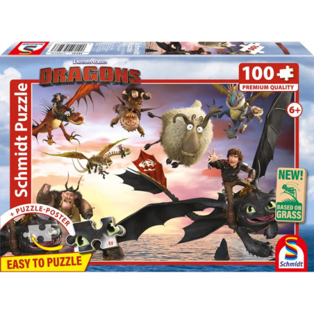 How to Train Your Dragon Puzzle mit fliegenden Figuren, 100 Teile, ab 6 Jahren, von Schmidt Puzzle.