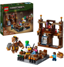 LEGO Minecraft Set mit Minifiguren, Roboter, Tieren und brauner Struktur, abgebildet mit Verpackung.