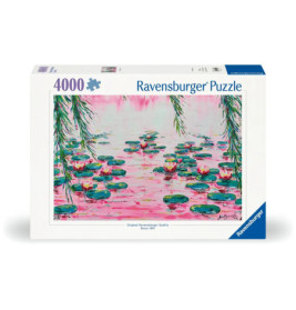 Ravensburger Puzzle, 4000 Teile, mit Gemälden von Seerosen auf rosa Teich und grünen Blättern.