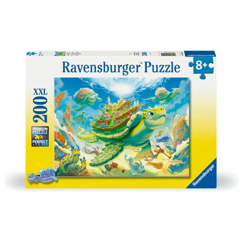 Ravensburger Puzzle, 200 Teile, mit farbenfrochem Motiv: Meeresschildkröte und andere Ozean-Tiere. Ravensburger Puzzle, 200 Teile, mit farbenfrochem Motiv: Meeresschildkröte und andere Ozean-Tiere.