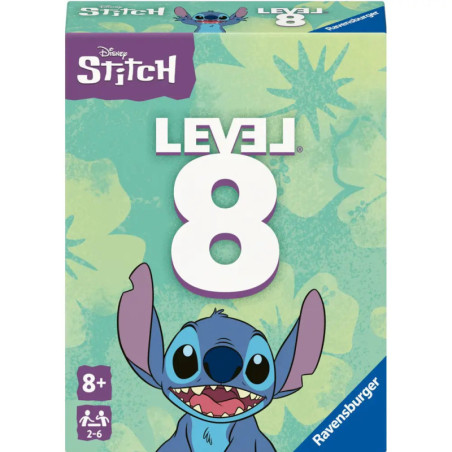 Disney Stitch Level 8 Kartenspiel für 2-6 Spieler ab 8 Jahren, zeigt den winkenden Stitch auf der Verpackung.