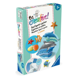 Sei kreativ! Gipsfigurenset mit Meeresmotiven und Muscheln, geeignet für Kinder ab 7 Jahren.