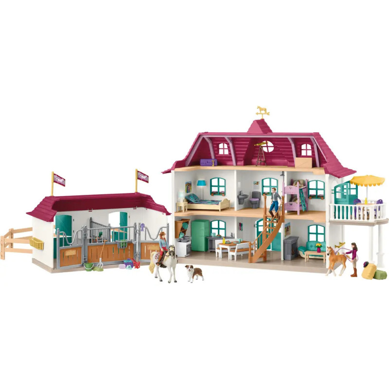 Spielzeugset mit Pferdestall, Bauernhaus, Figuren, Pferden, Möbeln und verschiedenen Zubehörteilen. Spielzeugset mit Pferdestall, Bauernhaus, Figuren, Pferden, Möbeln und verschiedenen Zubehörteilen.