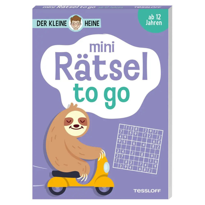 Buchcover: Cartoon-Faultier auf einem Roller, daneben ein Sudoku. Titel: Mini-Rätsel to go.