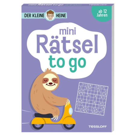 Buchcover: Cartoon-Faultier auf einem Roller, daneben ein Sudoku. Titel: Mini-Rätsel to go.