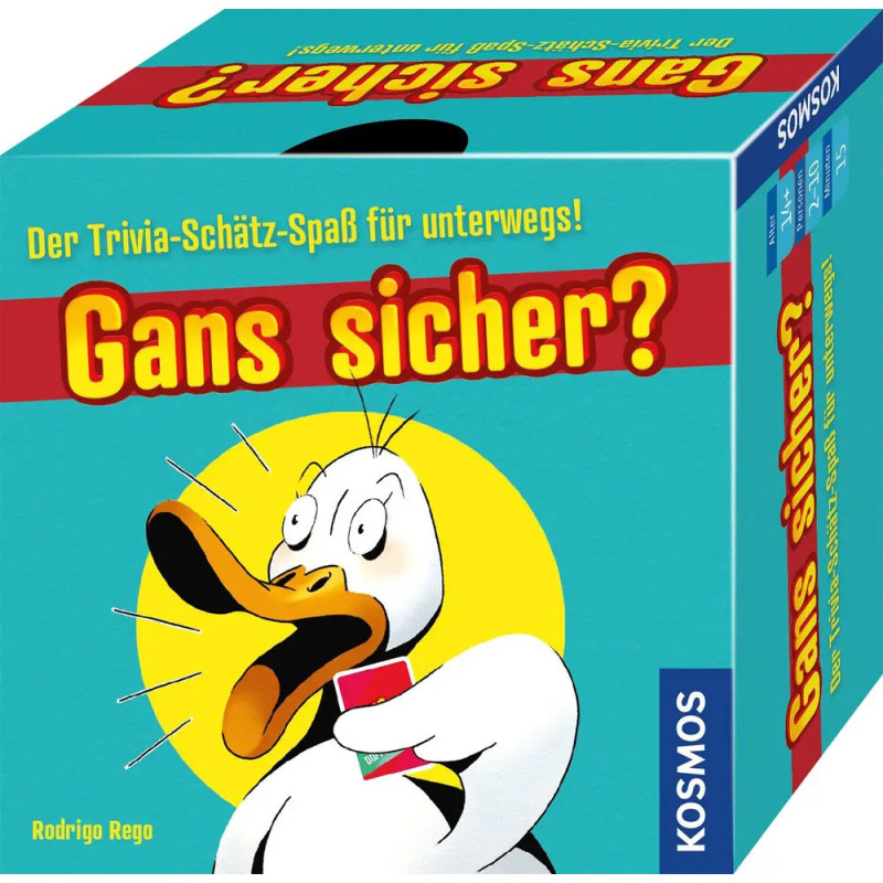Spielschachtel Gans sicher? von Kosmos mit überraschtem Comic-Entenmotiv und roter Karte.