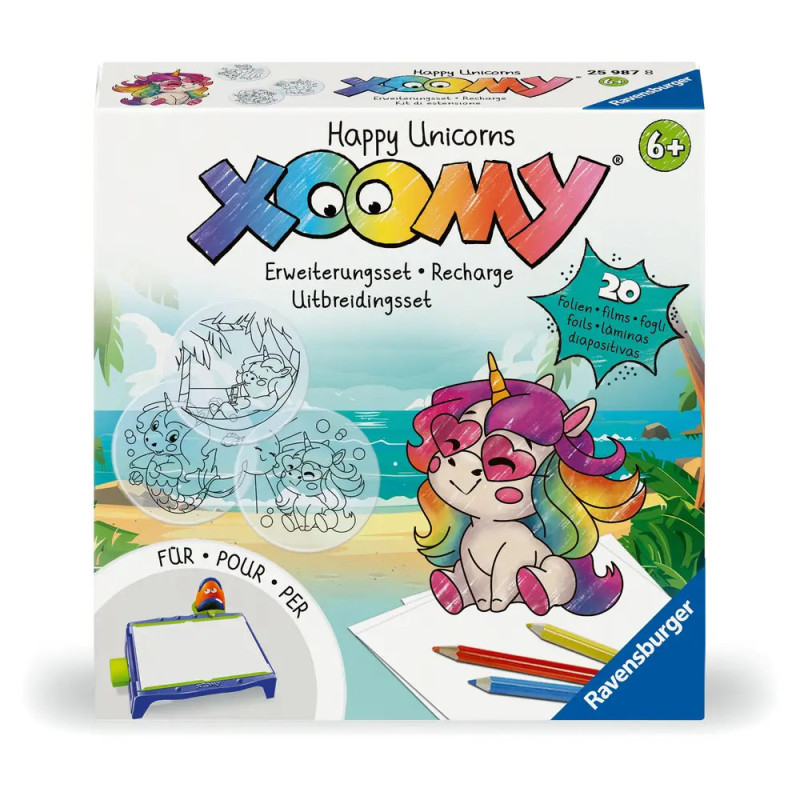 Xoomy Happy Unicorns Zeichen-Set für Kinder ab 6 Jahren mit Einhorn-Motiv und verschiedenen Malutensilien.