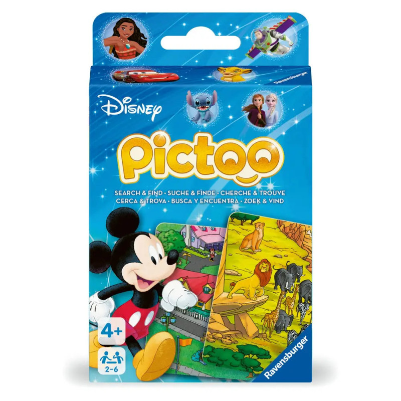 Disney Picto Kartenspiel mit Mickey Mouse und weiteren Disney-Figuren, ab 4 Jahren, für 2-6 Spieler.