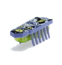 Kleines Roboterspielzeug mit lilafarbenen Beinen und buntem Muster, das einem Käfer ähnelt.