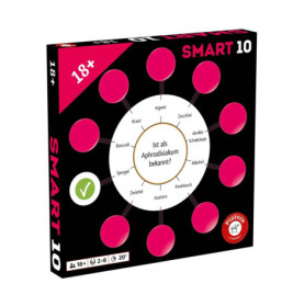 SMART 10 Spielbox mit pinken Kreisen, deutschem Text und grünem Häkchen links.
