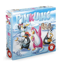 Spieleschachtel von Pinkuins mit Pinguin-Cartoons beim Musizieren auf einer Eis-Bühne, beobachtet von Robben.