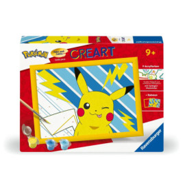 Malset mit Pikachu, der zwinkert, inklusive Farben, Pinsel und gelbem Rahmen auf der Verpackung.
