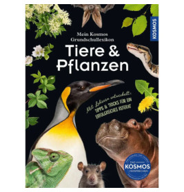 Buchcover mit Tieren und Pflanzen auf schwarzem Hintergrund, Titel: Tiere & Pflanzen (auf Deutsch).