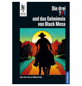 Cowboy-Silhouette reitet bei Sonnenuntergang in eine Stadt, darüber liegt ein deutscher Text.